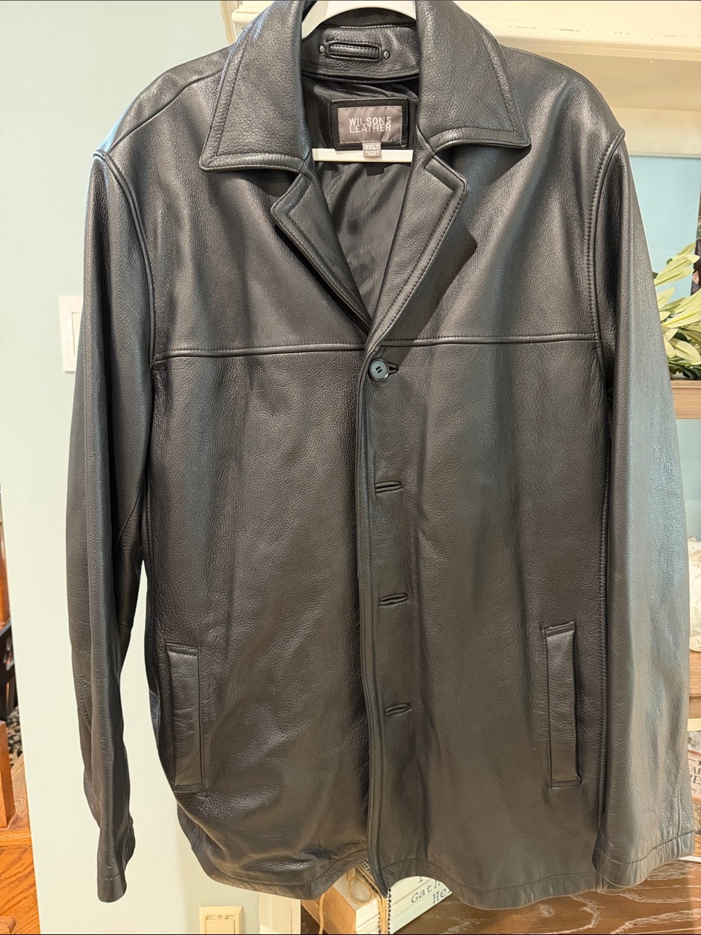 Wilsons Leather Black Leather Single-Breasted Pea Coat